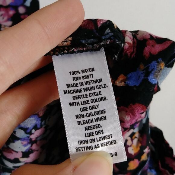 A.n.a. Black Floral Tie Neck 3/4 Sleeve Mini Dress - Picture 4 of 5